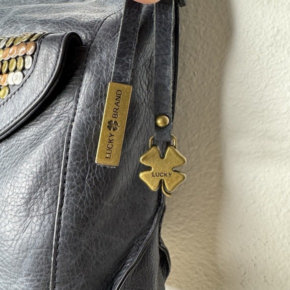 Lucky Brand Navy Blue Leather Crossbody Bag Shoulder Purse‎ Studs and Fringe - Picture 3 of 16
